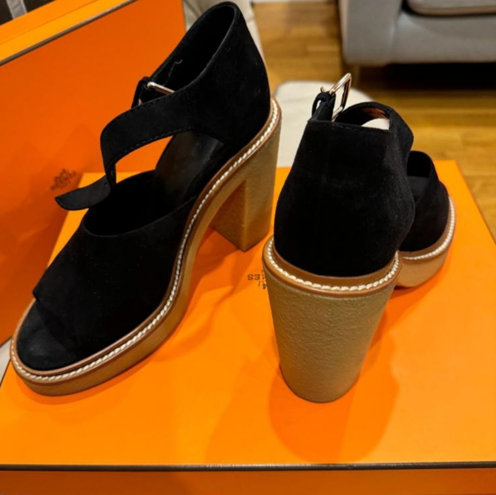 Hermes casual Suede Platform Hells  open toe Multicolor